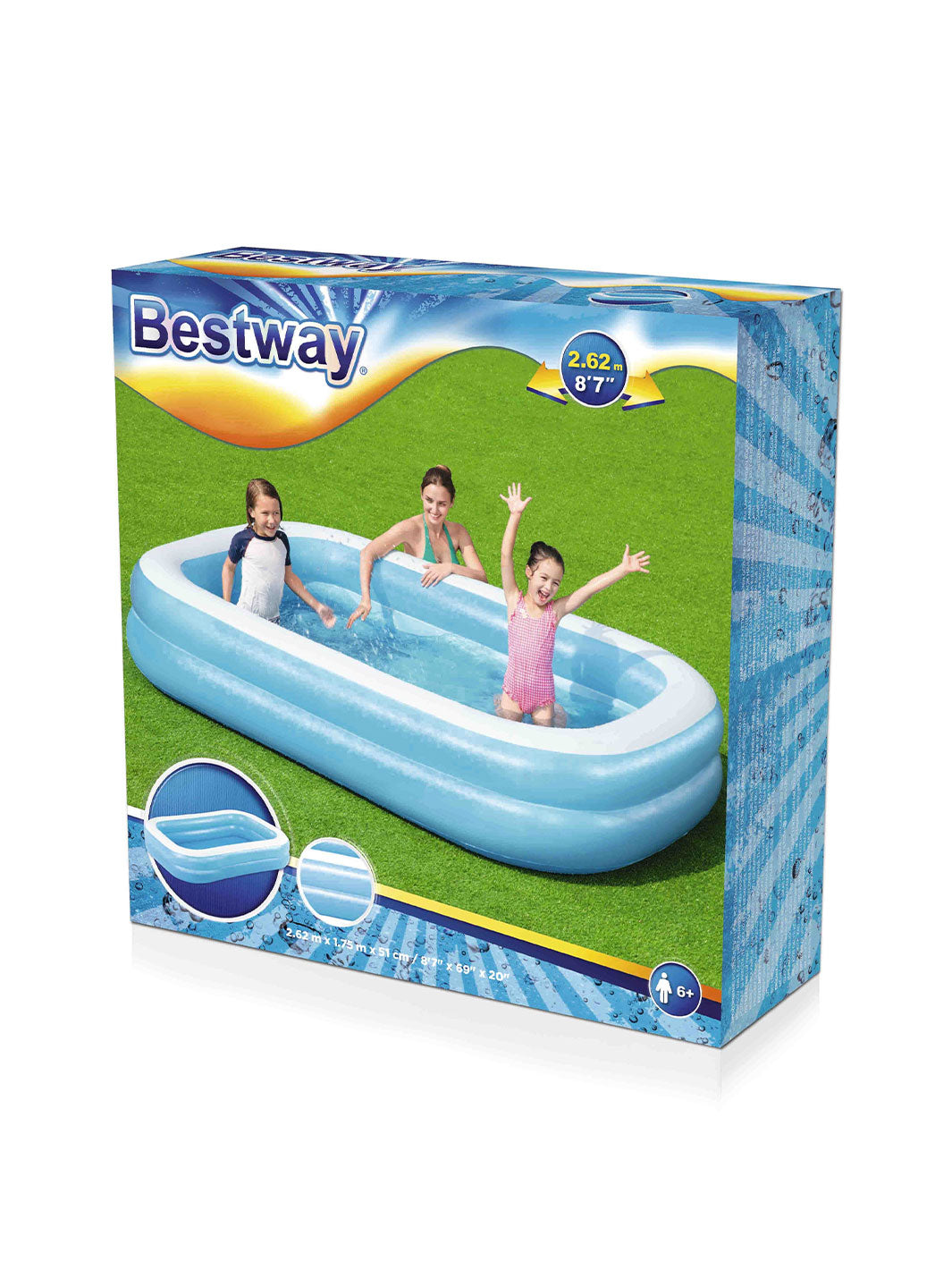 Alberca Inflable Rectangular Bestway Azul Familiar 2.62 m