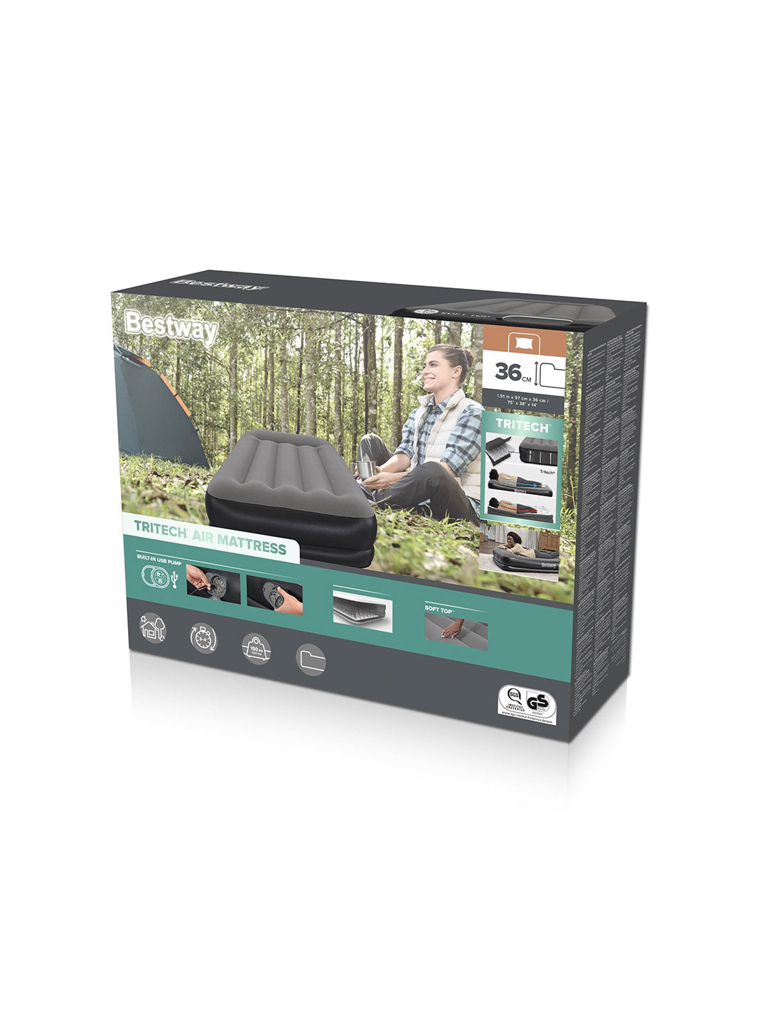 Colchón Inflable Individual Bestway Tritech con Bomba USB 1.91 m