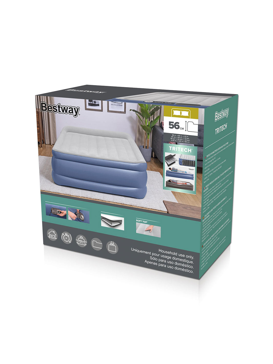 Colchón Inflable Queen Bestway Tritech 56 cm con Bomba Eléctrica