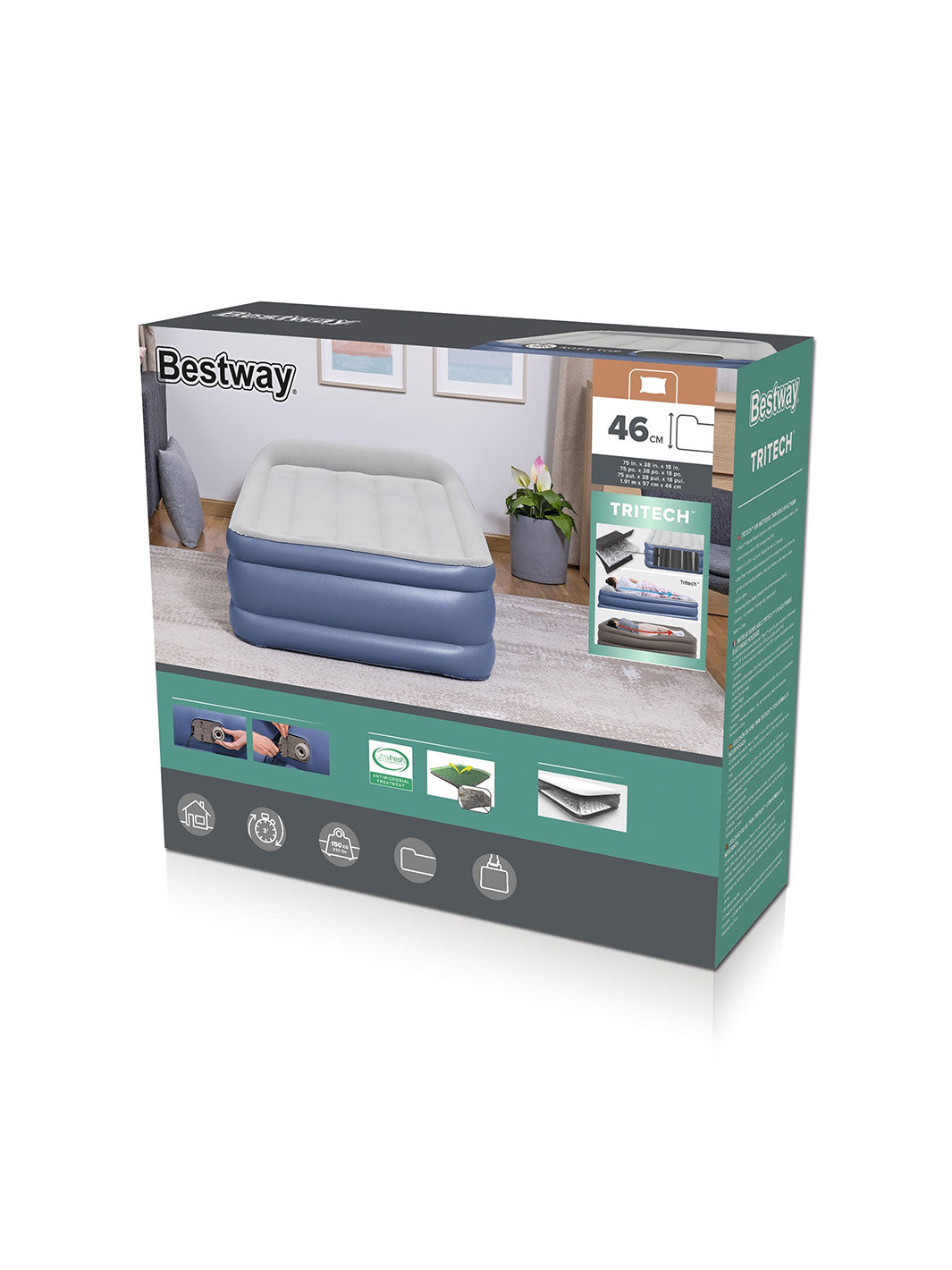 Colchón Inflable Bestway Tritech Twin 46 cm con Bomba AC