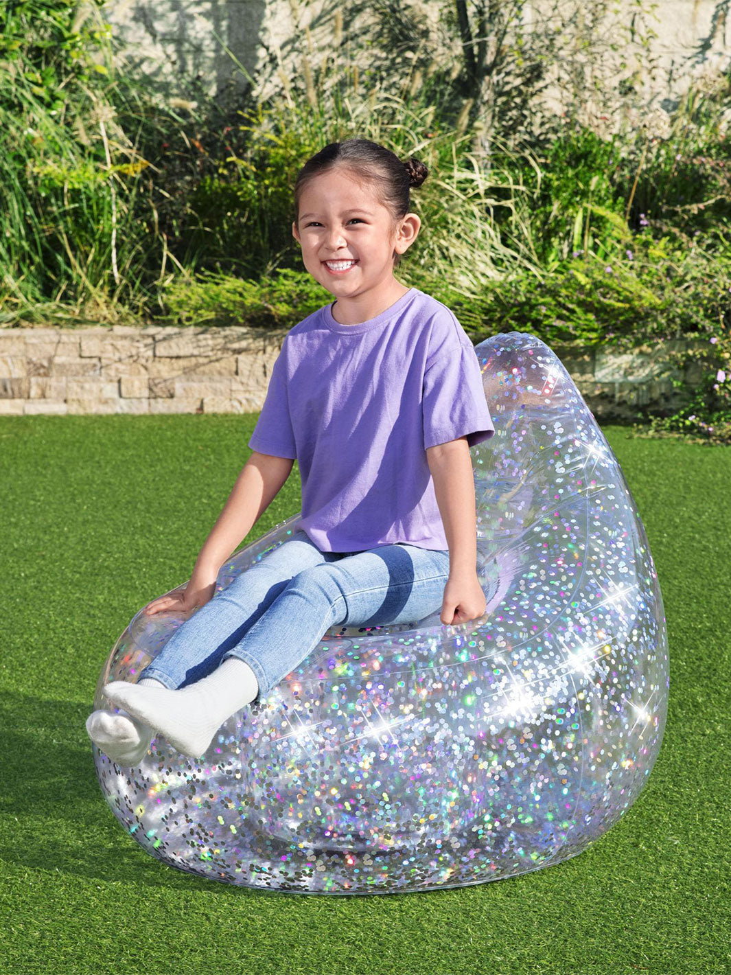 Sillón Inflable Bestway Glitter Dream 72 cm con Brillos Plateados